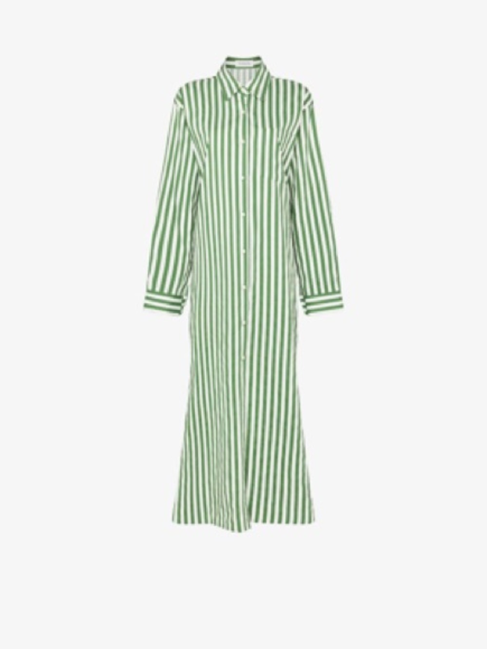 The Frankie Shop Green and White Vertical-Stripe Long Shirt Dress